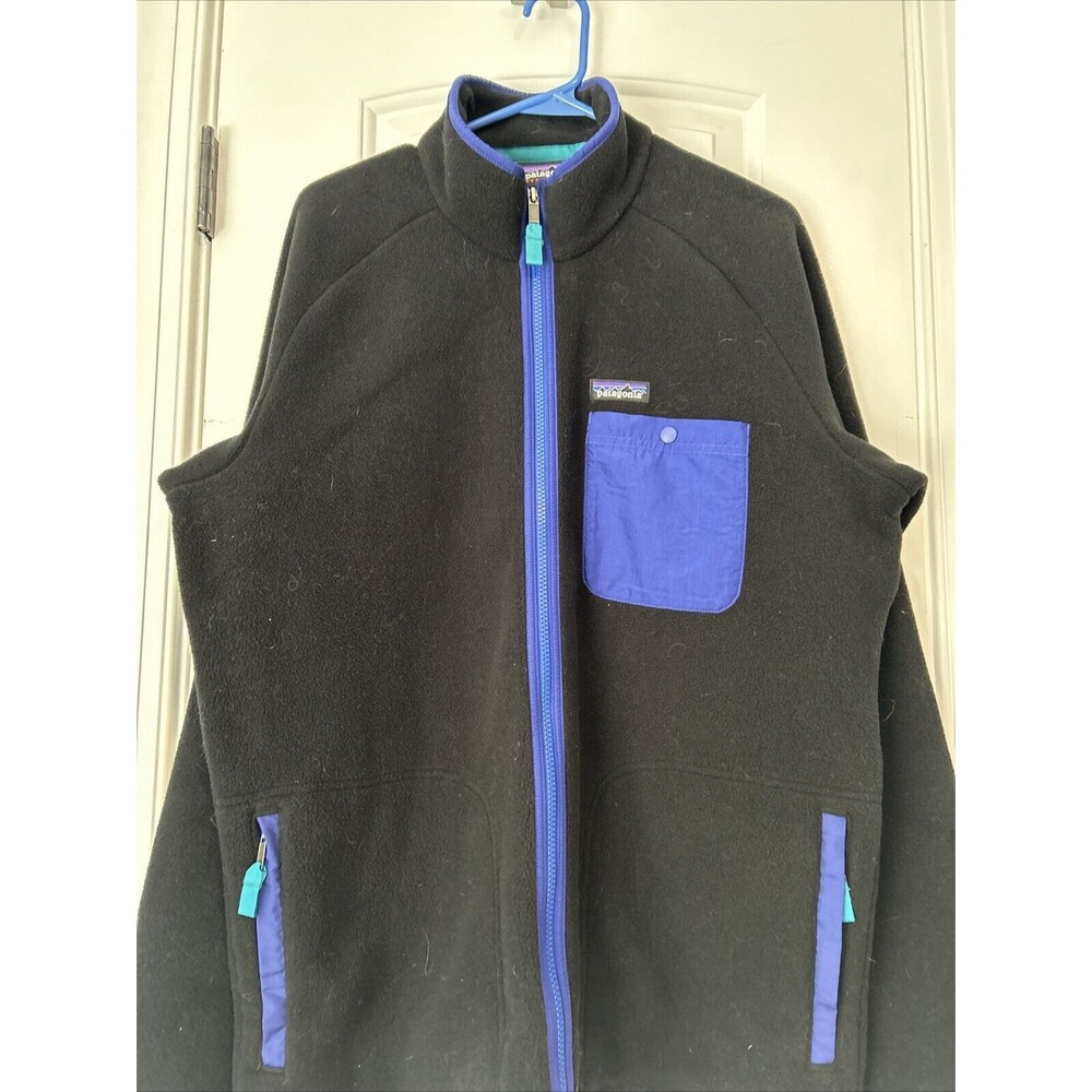 Patagonia Jacket Mens L Black Blue Synchilla Karstens Fleece‎ Outdoor - Picture 2 of 4